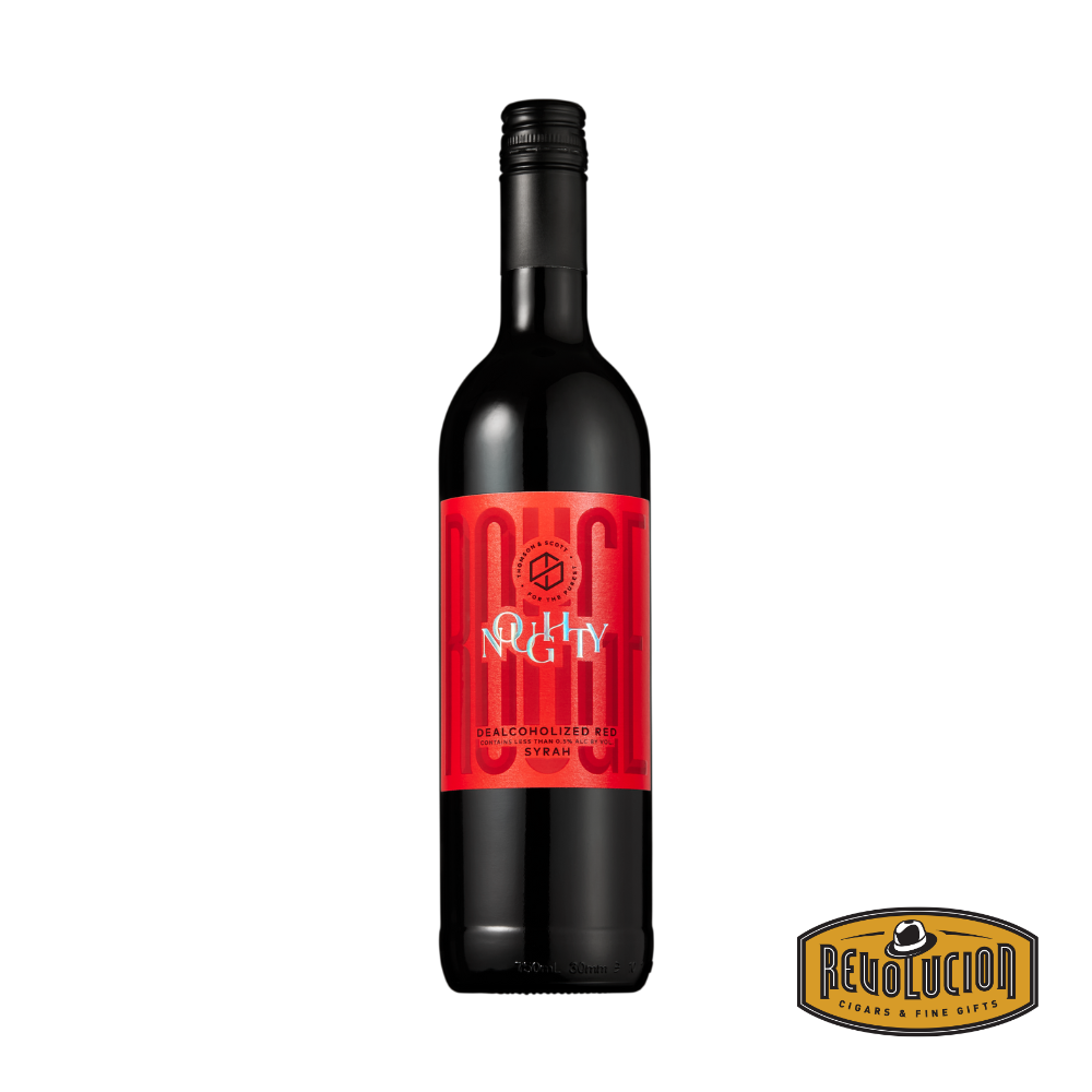 Noughty Rouge Syrah Non-Alcoholic bottle, displaying a deep red hue and a sleek, modern label that reflects its bold, alcohol-free character.