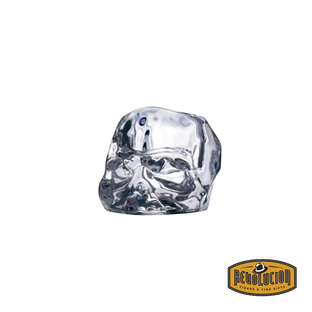Nude Memento Mori Faceted Skull Paperweight in Clear Glass, elegantly crafted with intricate geometric faceting, offering a transparent and sophisticated design that captures light beautifully.