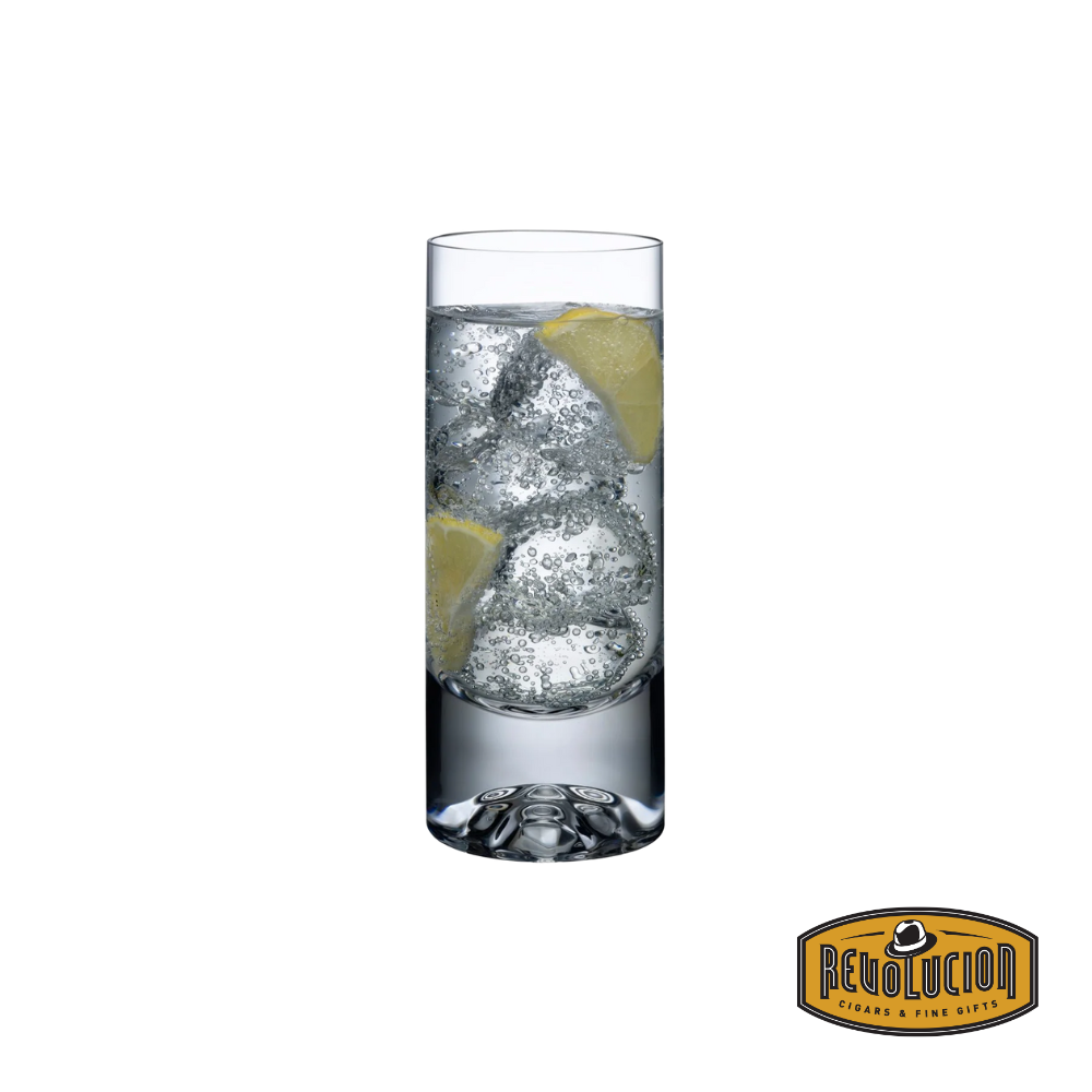 Nude Shade Highball Glass filled with sparkling water, highlighting its crystal-clear clarity and modern aesthetic.