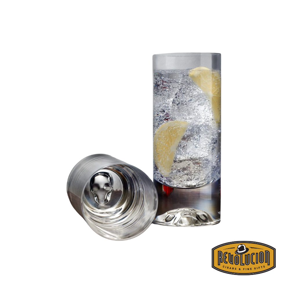 Side view of the Nude Shade Highball Glass, revealing the unique skull detail subtly sculpted at the bottom.