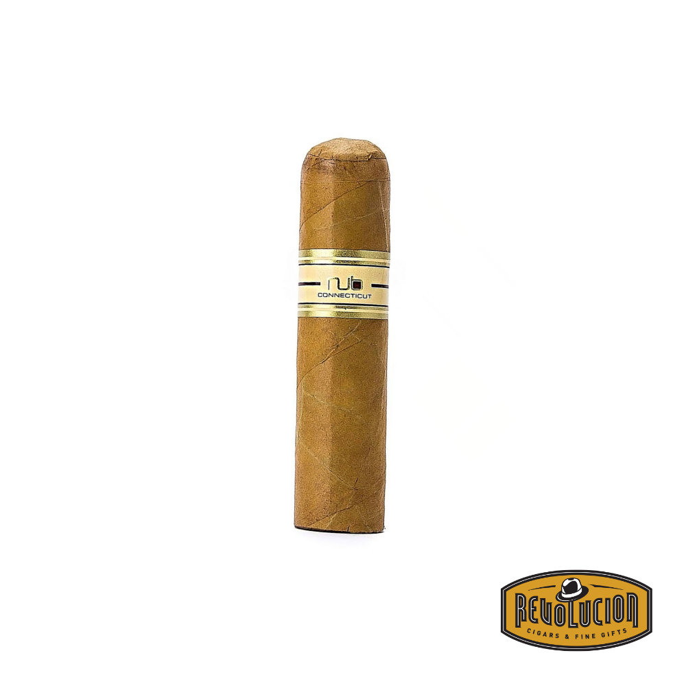 Oliva Nub Connecticut Mild-Medium Strength Nicaraguan Cigar with light tan wrapper, short and thick format, placed on a rustic wooden surface.