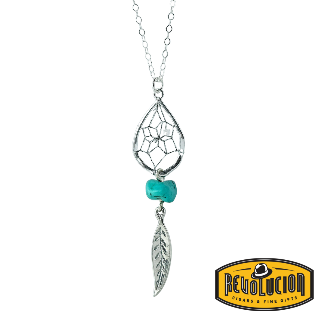 Steorra .75" Teardrop Sterling Silver Dream Catcher Necklace with Turquoise Stone