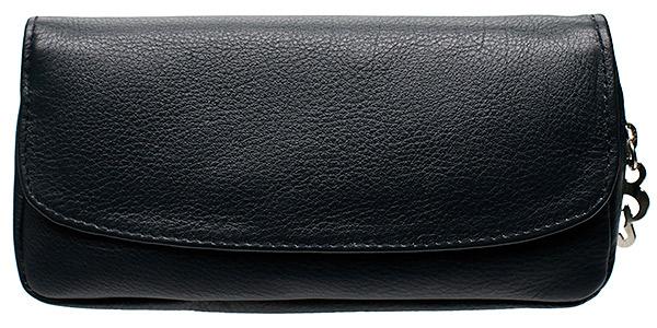 Peterson Avoca Pipe Pouch with Tobacco Pouch in black leather and round front flap