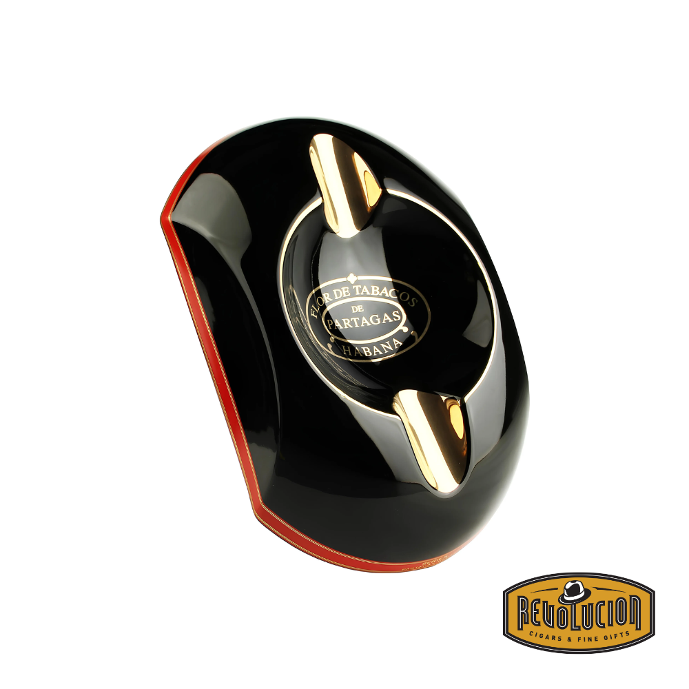Partagas Classic Habanos Ashtray – Black & Red ceramic ashtray featuring bold Partagas branding, a deep bowl, and multiple cigar rests with a striking red interior and black exterior finish.
