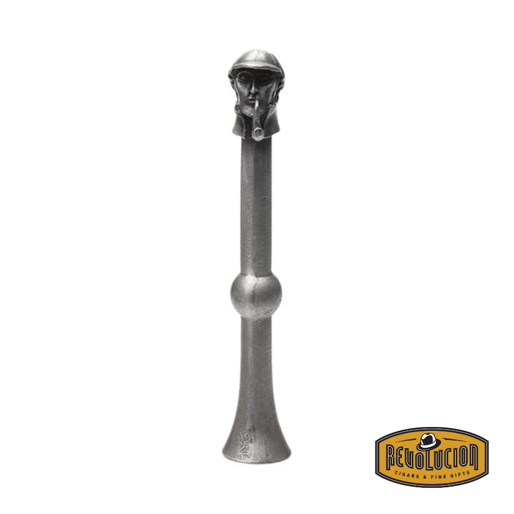 Front view of the Peterson Sherlock Pewter Pipe Tamper, featuring an intricate pewter design inspired by Sherlock Holmes.
