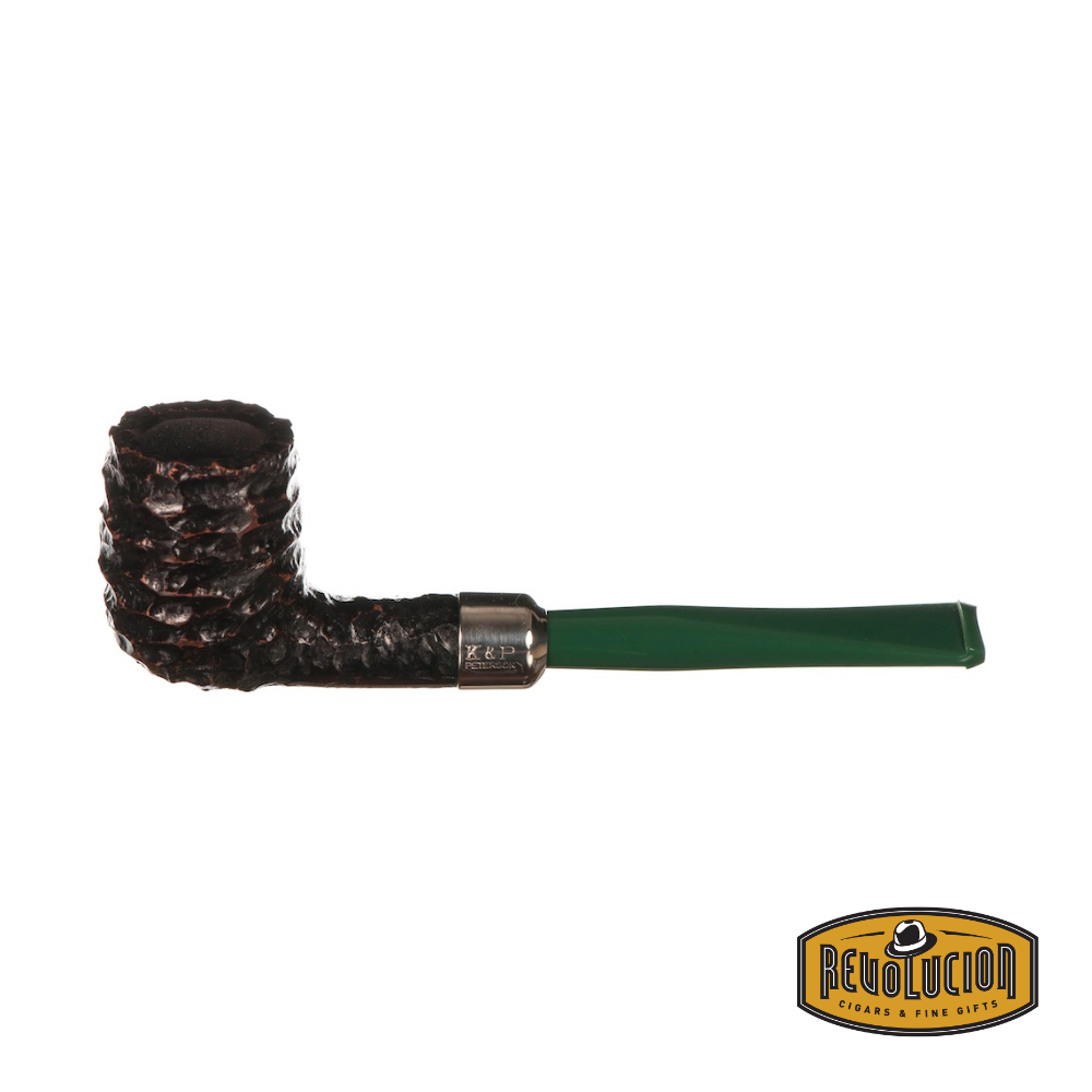 Peterson St. Patrick's Day #102 Fishtail Pipe, side view showcasing its elegant design and festive finish.