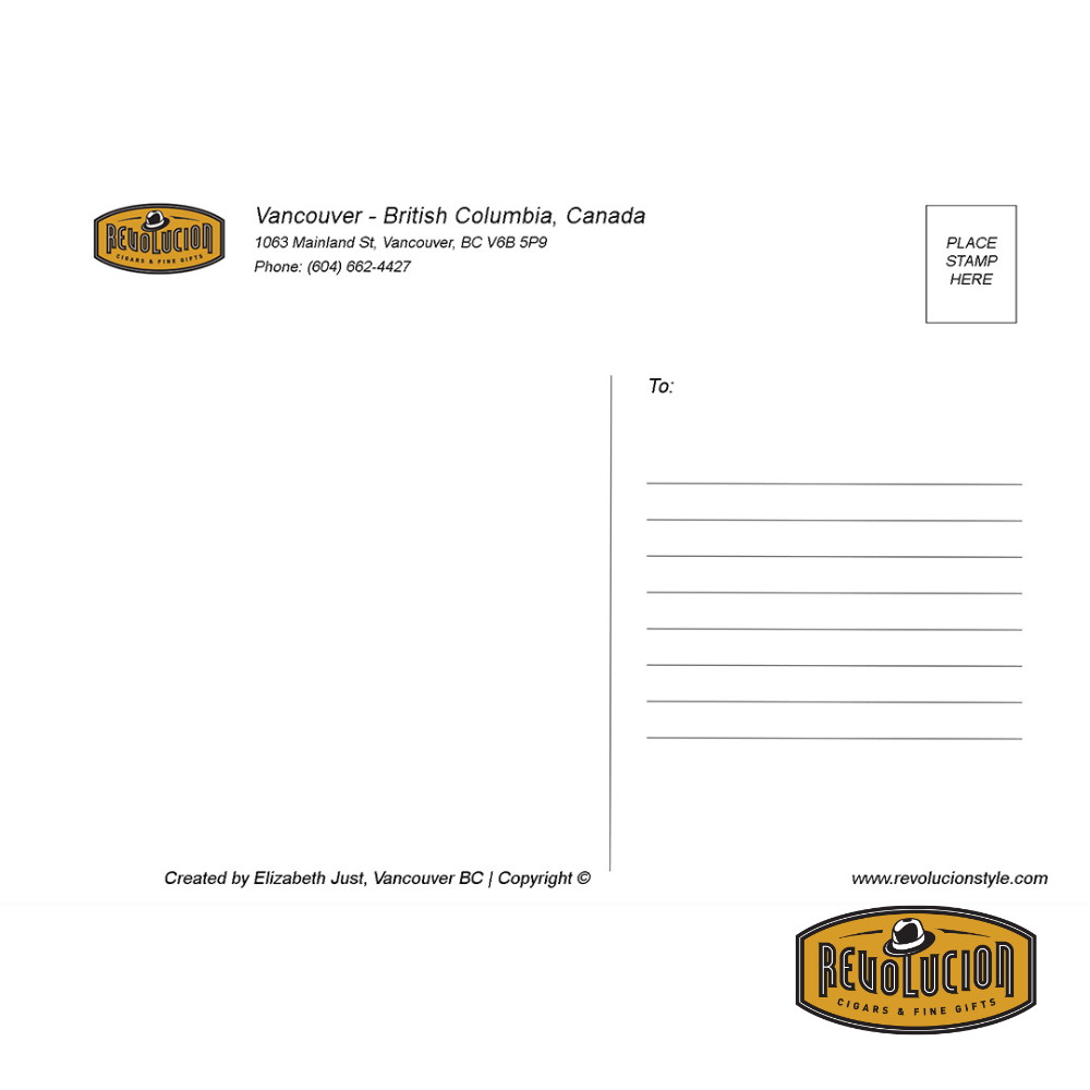The back of the postcard provides space for a personalized message and recipient details, maintaining a clean and stylish design that complements the front artwork.