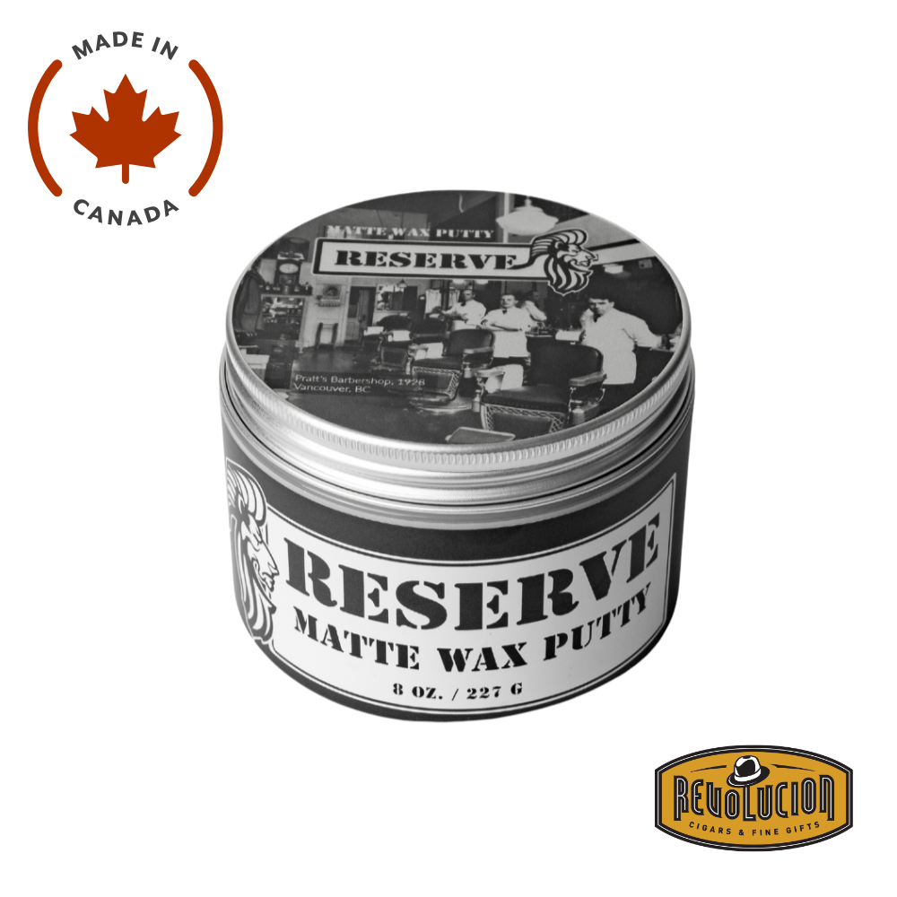 Reserve King & Country Matte Wax Putty – grooming wax in sleek black containers available in 8oz.