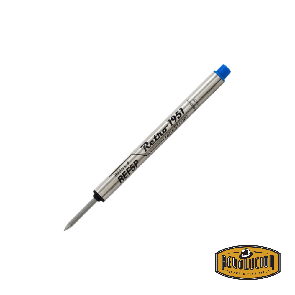 A Retro 51 Capless Refill in blue, designed for smooth and consistent ink flow, compatible with Retro 51 rollerball pens.