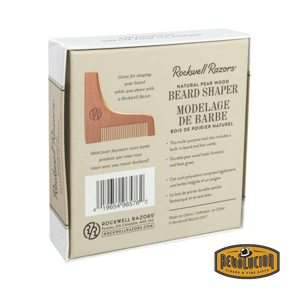 Back of the Rockwell Beard Shaper box displaying product information and branding.
