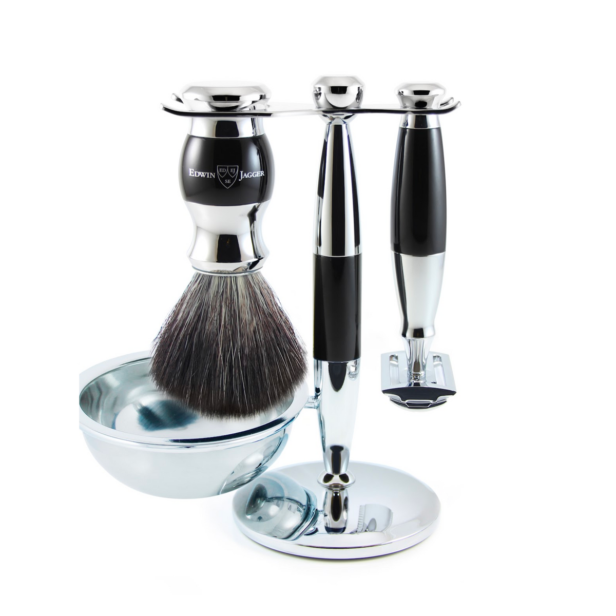 Edwin Jagger 4pc DE Ebony Synthetic Shaving Set