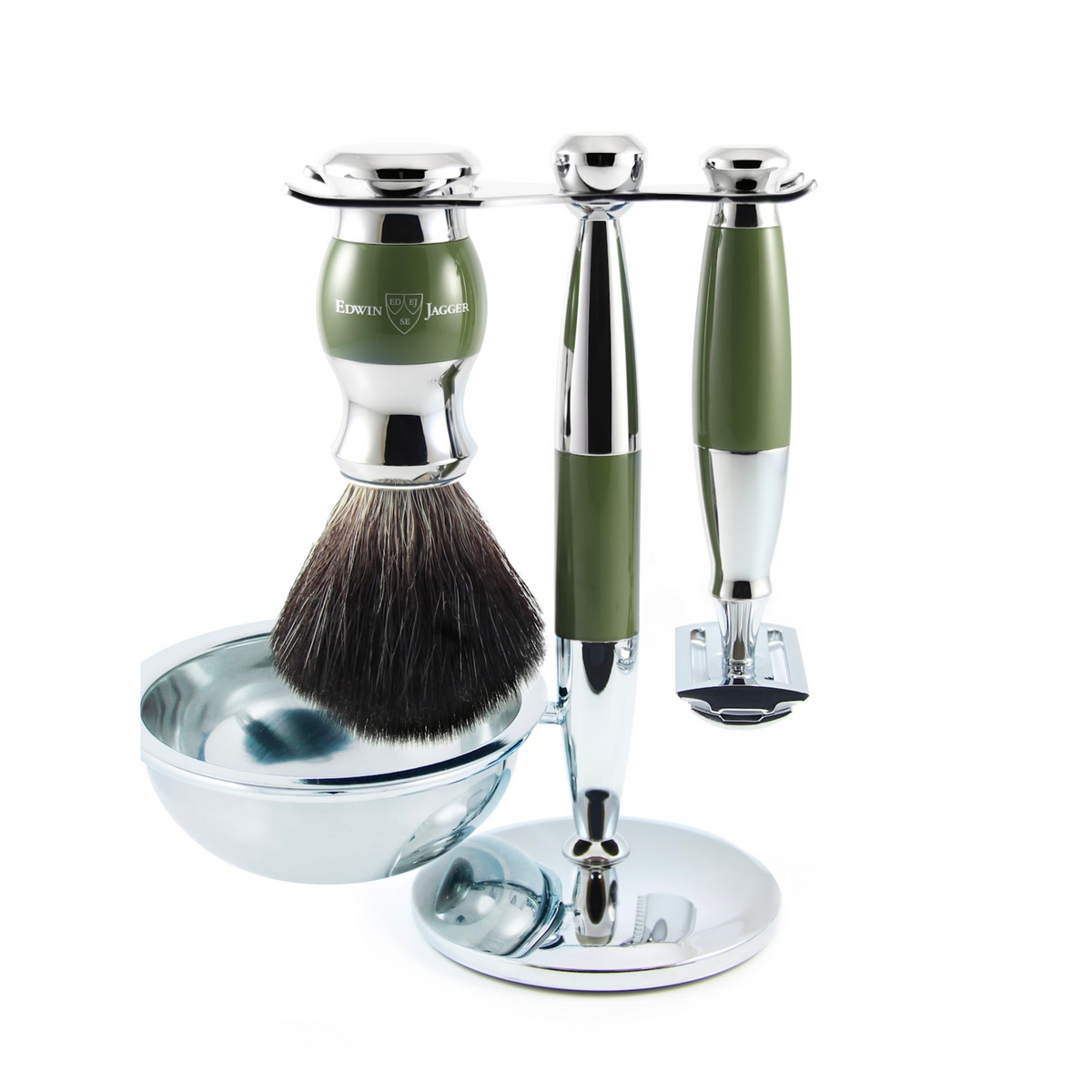 Edwin Jagger Green &amp; Chrome 4 Piece DE Set (Black Synthetic) Revolucion Lifestyle Vancouver, mens shaving and grooming. The best gifts and tobacco products for him. 