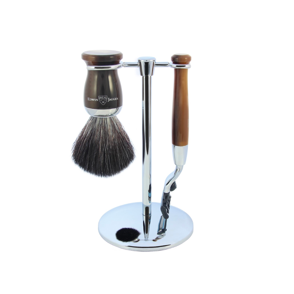 Edwin Jagger 72 Series 3pc Mach 3 Light Horn Synthetic Brush Set. Mens shaving and grooming products, Revolucion Lifestyles Vancoouver - gifts and more