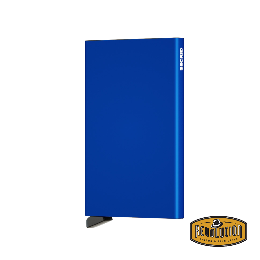 Secrid Aluminium Cardprotector Wallet in vibrant blue, designed to protect and organize up to six cards effortlessly.