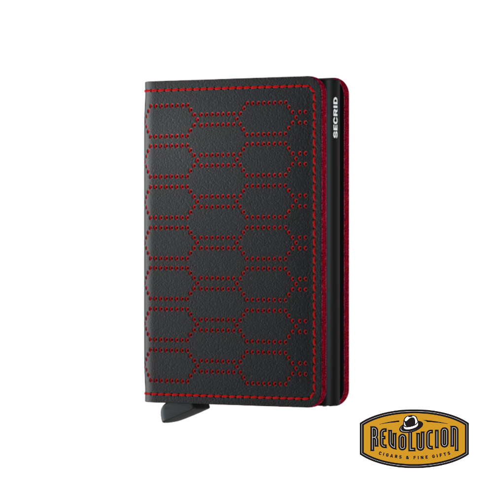 A stylish Secrid Slimwallet in Fuel Black Red, featuring smooth black leather with red interior accents and a secure closure.