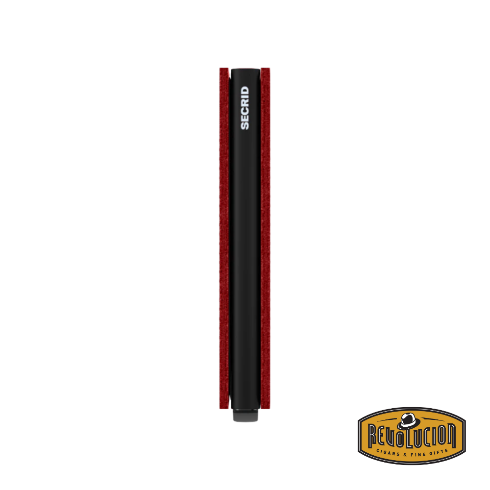 A sleek side view of the Secrid Slimwallet in Fuel Black Red, highlighting its slim, compact profile.