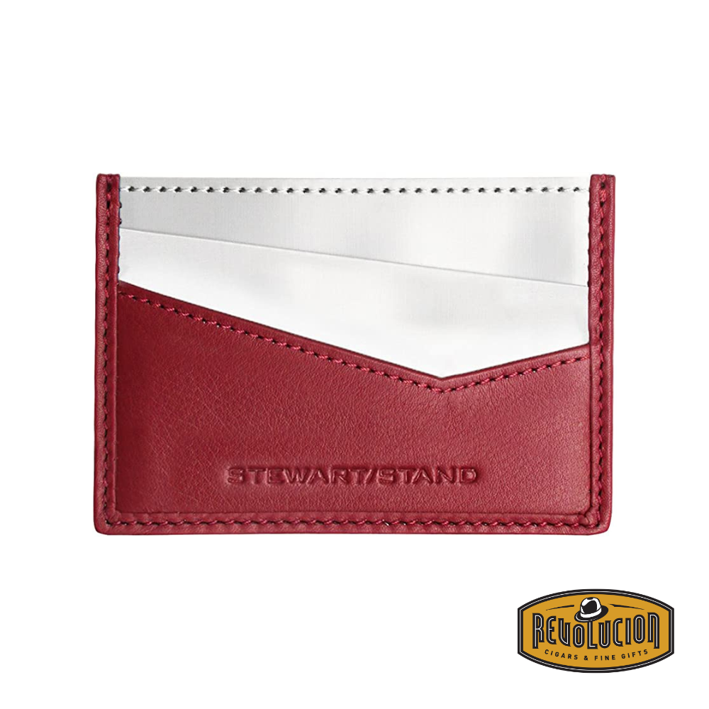 Stewart/Stand Card Slot 3 wallet in bold red, featuring a sleek stainless steel design with three card slots for modern minimalist storage.