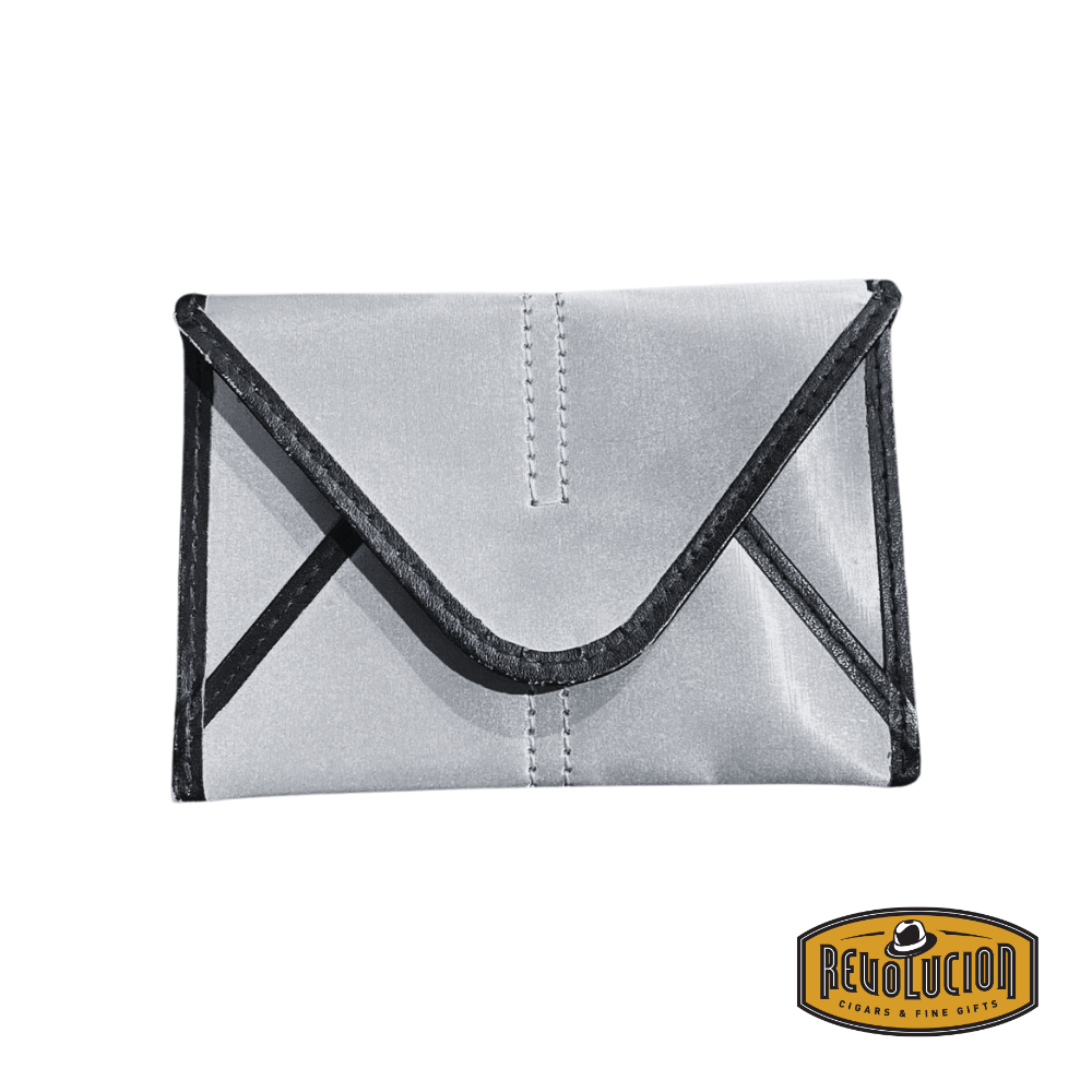 Front view of the Stewart/Stand Envelope Wallet showcasing its modern stainless steel textile design.