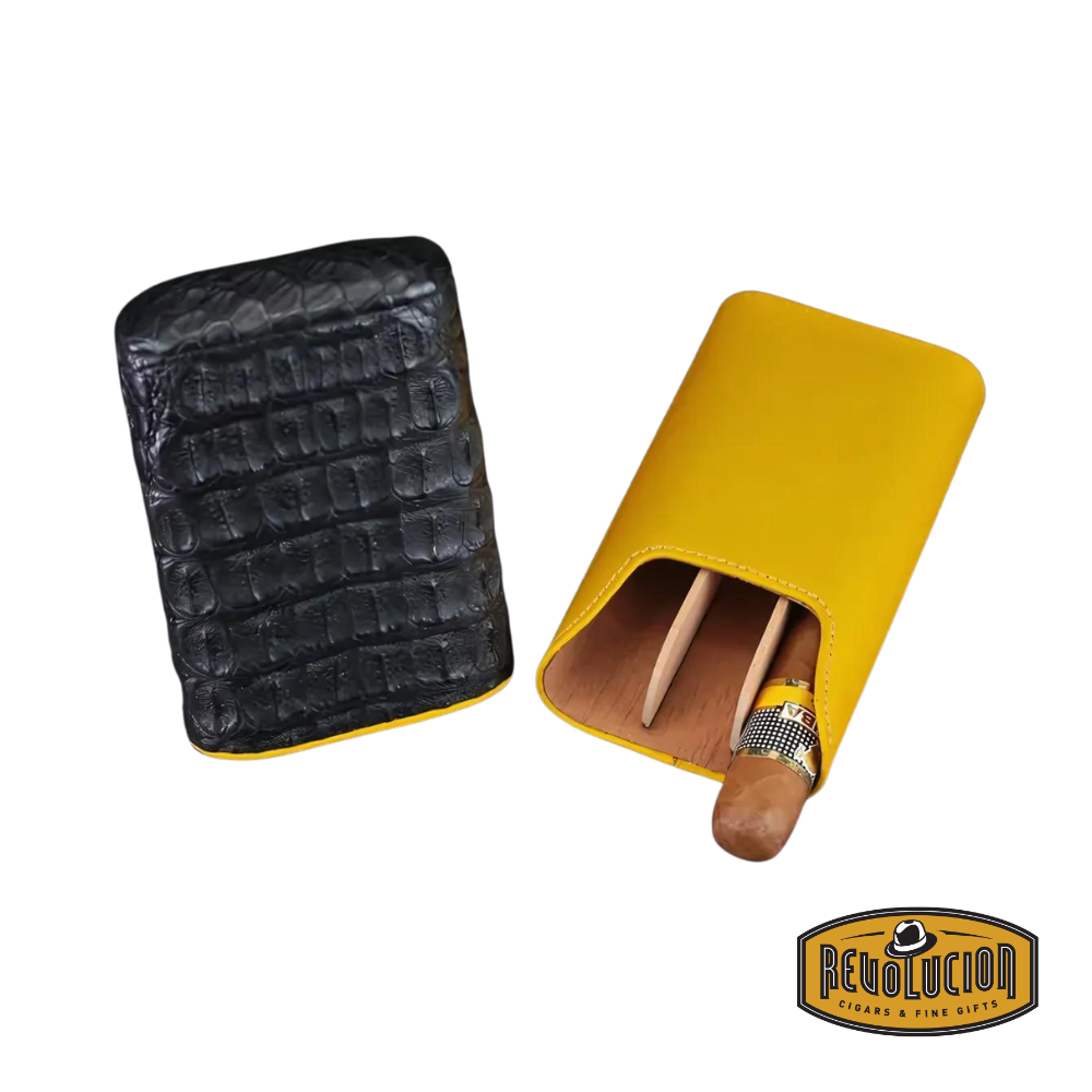 Étui à cigares « Show Band » pour 3 cigares - Cuir de caïman jaune véritable