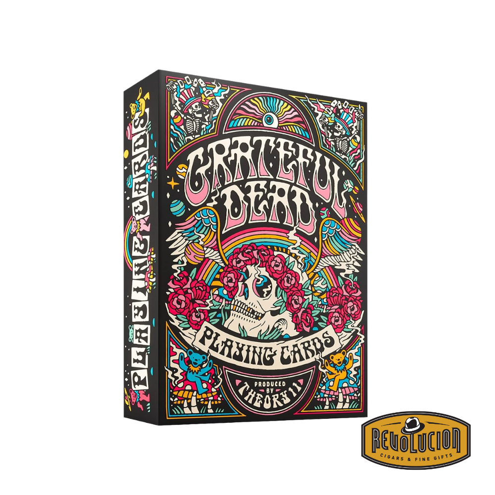 Close-up of the Theory 11 Grateful Dead Playing Cards box showing intricate details and bold colors.