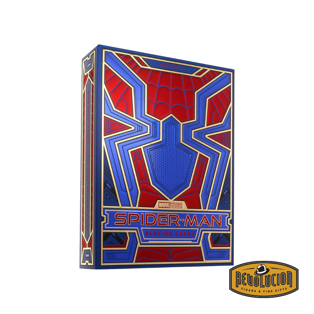 Theory 11 Spider-Man Playing Cards box featuring detailed embossed artwork inspired by the Marvel superhero.