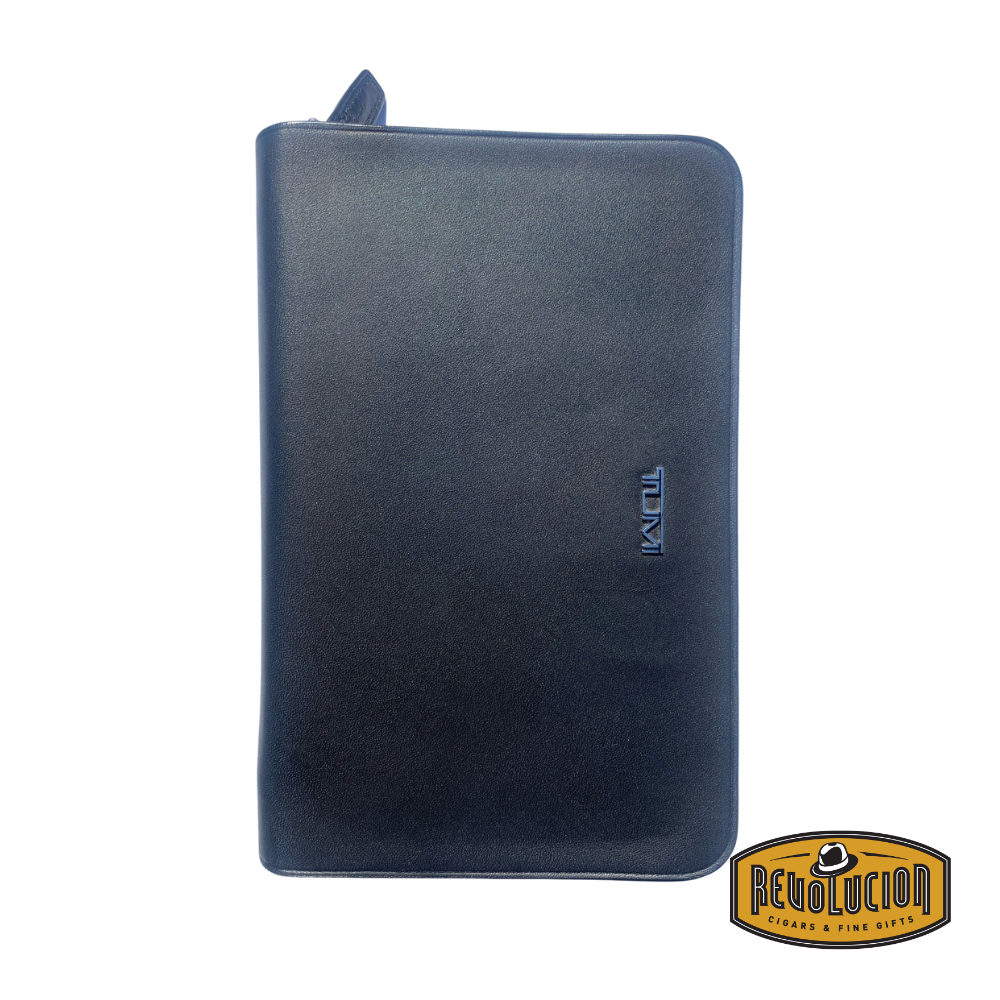 Front view of the Tumi Bedford Double Zip Clutch showcasing sleek design and Tumi branding.