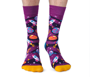Uptown Calf Length Cotton Trendy Unisex Socks Space Race