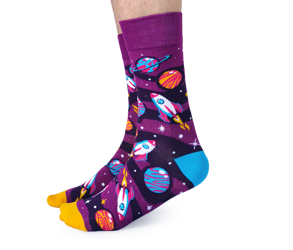 Uptown Calf Length Cotton Trendy Unisex Socks Space Race