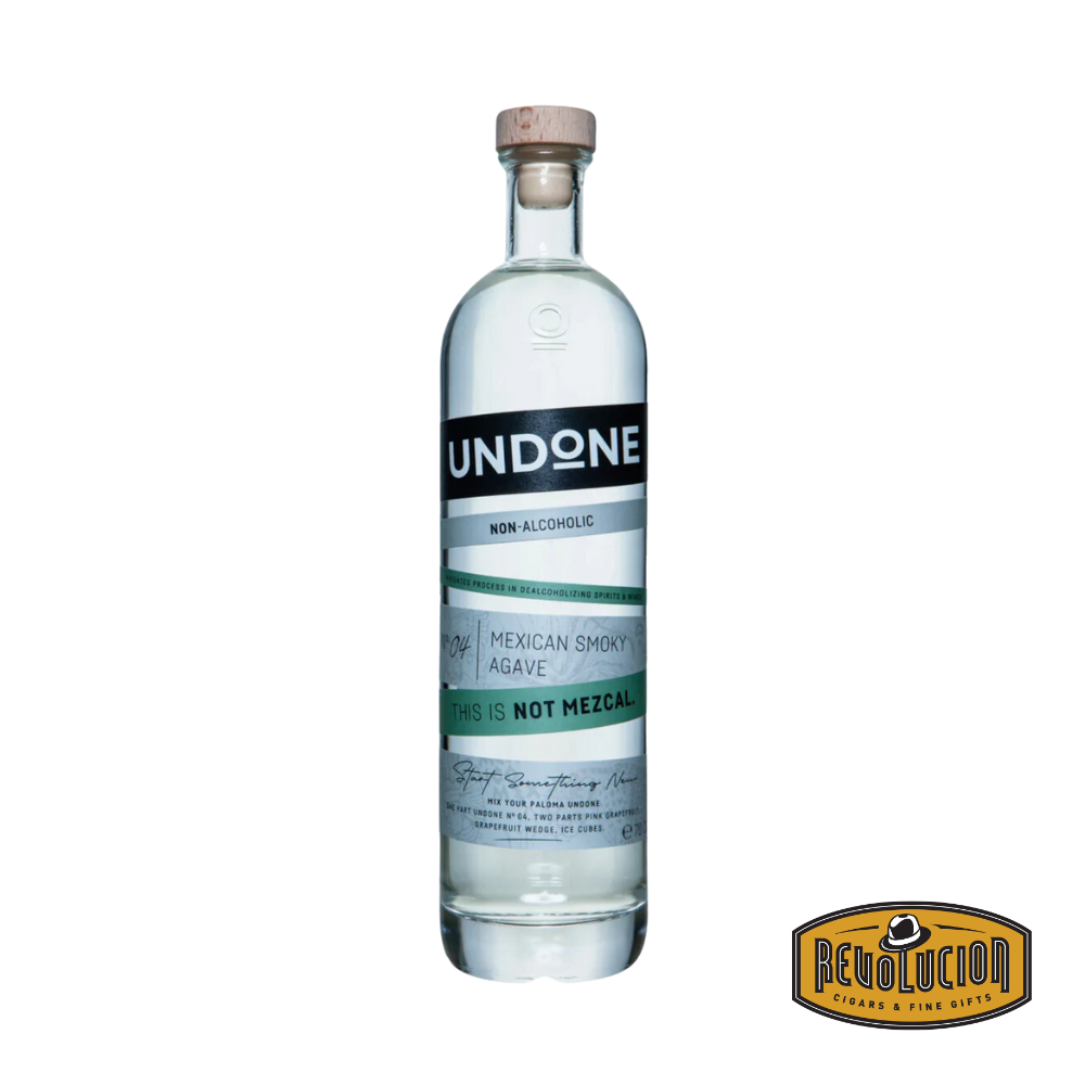 Undone Mexican Smoky Agave – Not Mezcal 700 mL bottle, showcasing a bold label and dark glass that reflect its rich, smoky non-alcoholic spirit character
