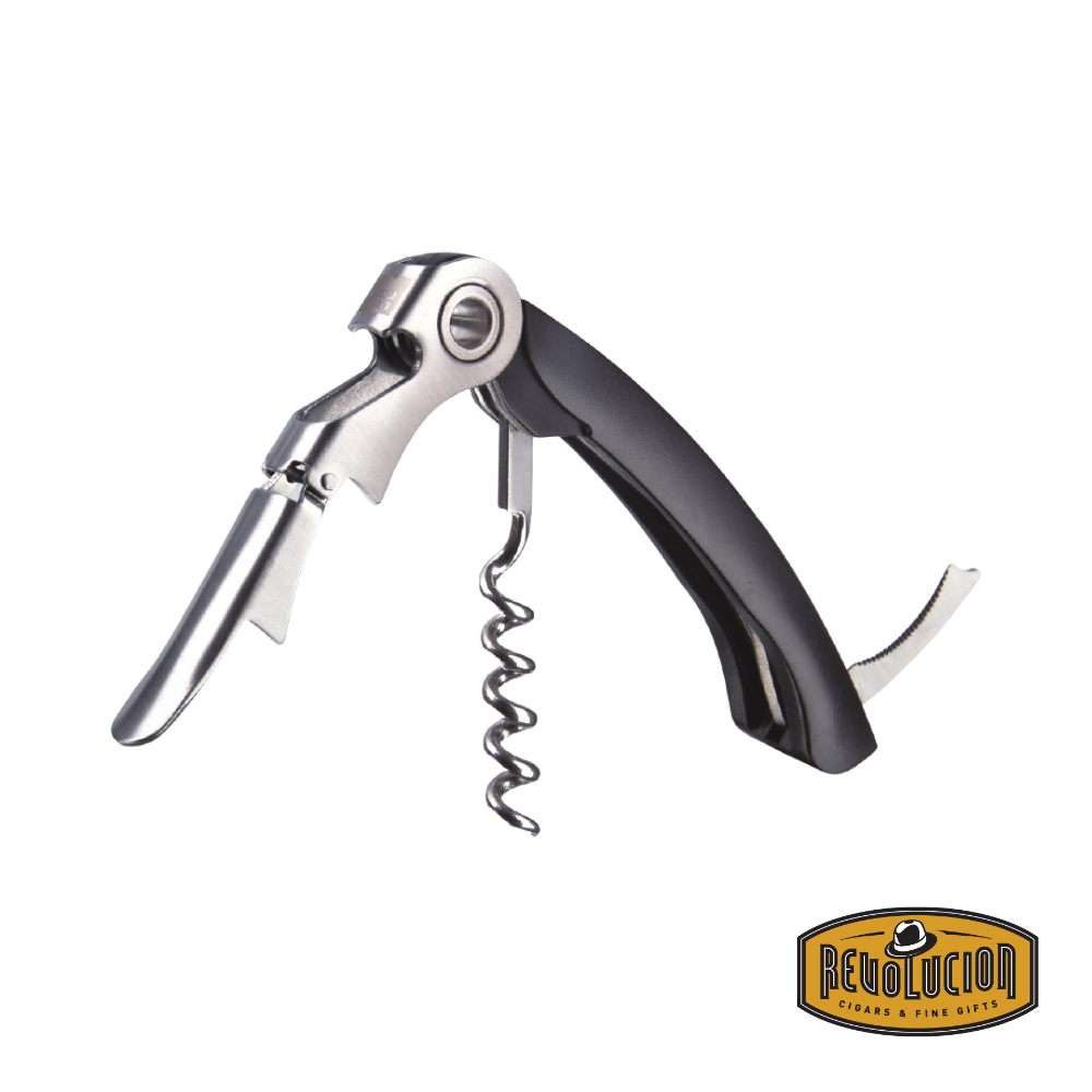 Vacuvin Dual Hinge Corkscrew in black – A compact and efficient wine opener featuring a double-hinged design for extra leverage. Sleek black finish with a built-in foil cutter for a seamless uncorking experience.
