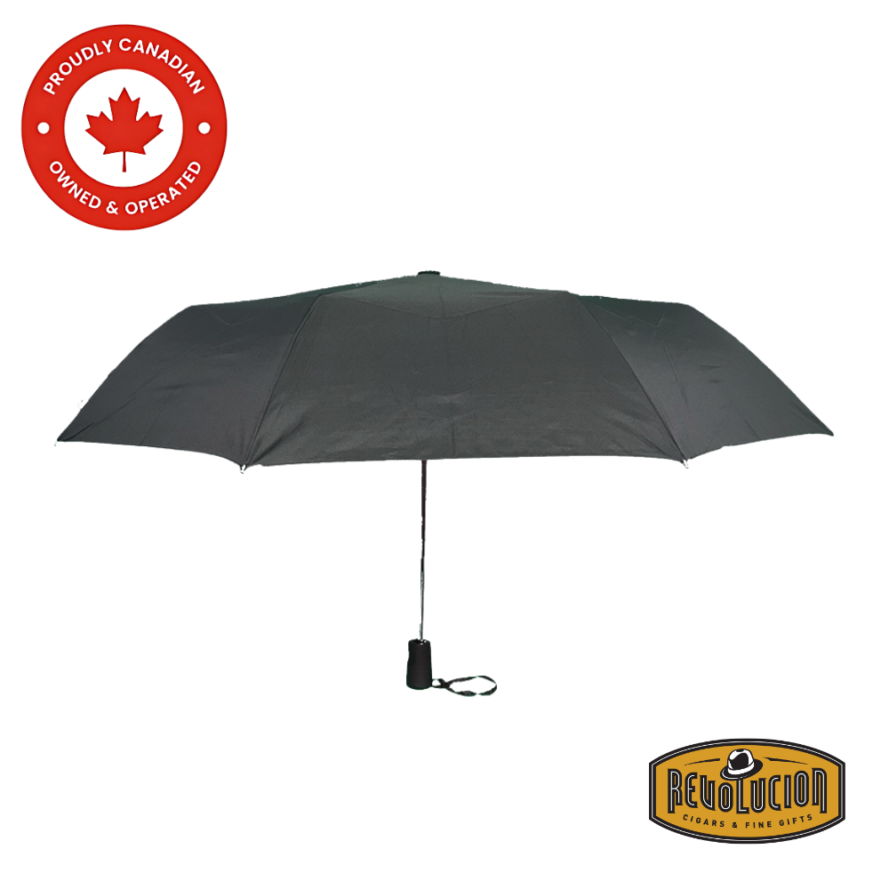 Compact black Vancouver Auto Mini umbrella with a sleek design and automatic open-close mechanism.