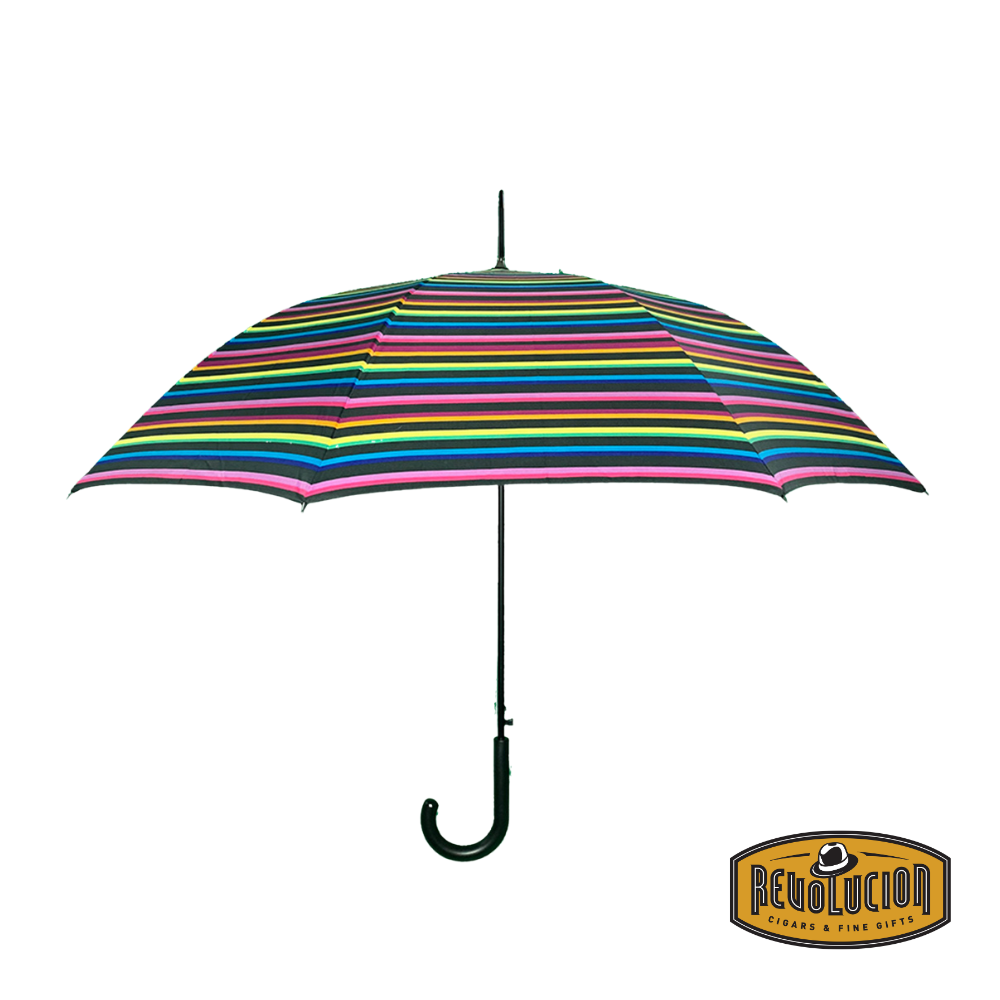 A vibrant Vancouver Umbrella Mist Long Automatic featuring multicolored stripes, adding a playful yet sophisticated touch to rainy-day essentials. Crafted for durability and effortless use, it provides reliable coverage with a splash of color.
