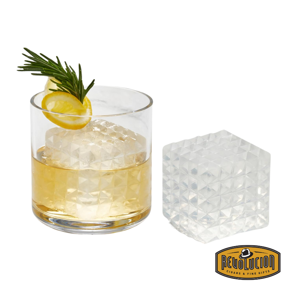 Refreshing lemon cocktail showcasing a striking prism-shaped ice cube made with the W&P tray.