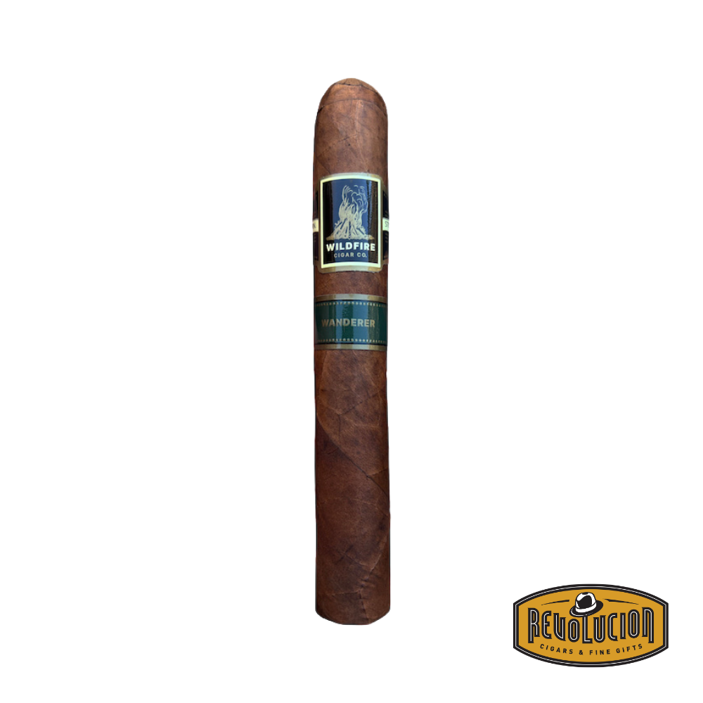 Wildfire Wanderer Toro — a medium-strength Nicaraguan toro-shaped cigar with a smooth, slightly oily wrapper, promising a balanced and approachable flavor journey.