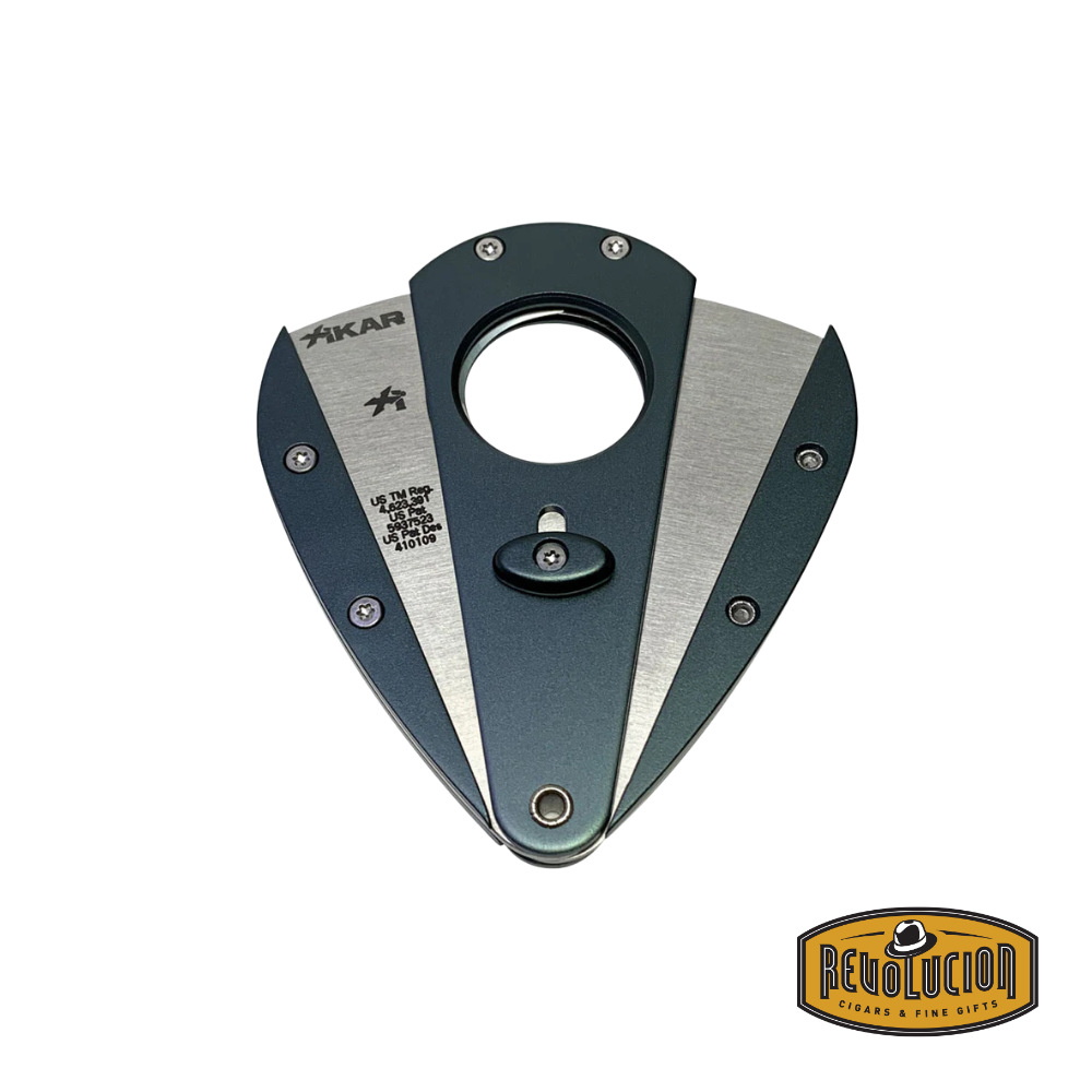 A high-quality cigar cutter featuring a teardrop-shaped titanium-finished design, ergonomic grip, and precision-engineered stainless steel blades.