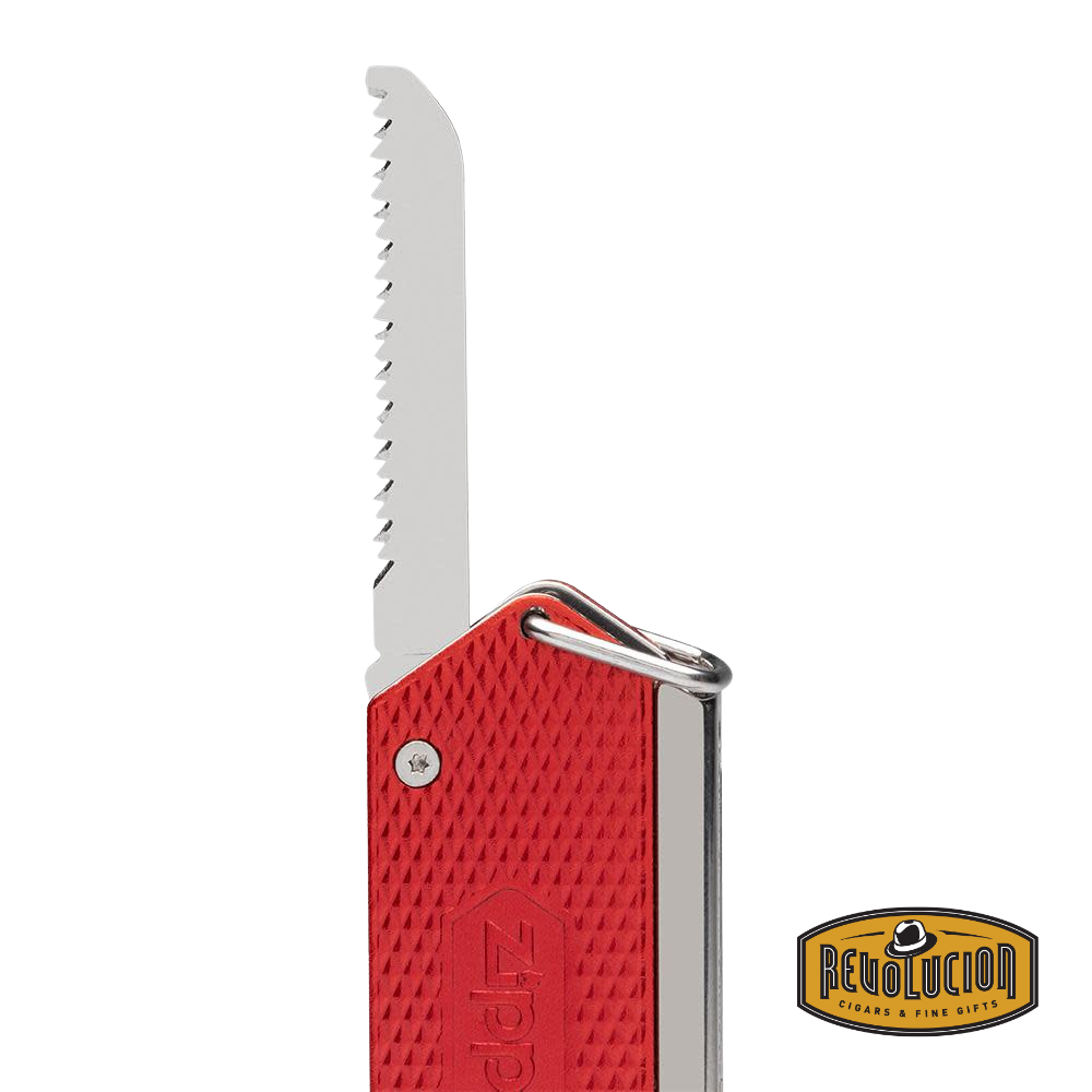 The Zippo Sure Fire Multi-Tool with tools extended, including the knife blade, fire striker, and saw.