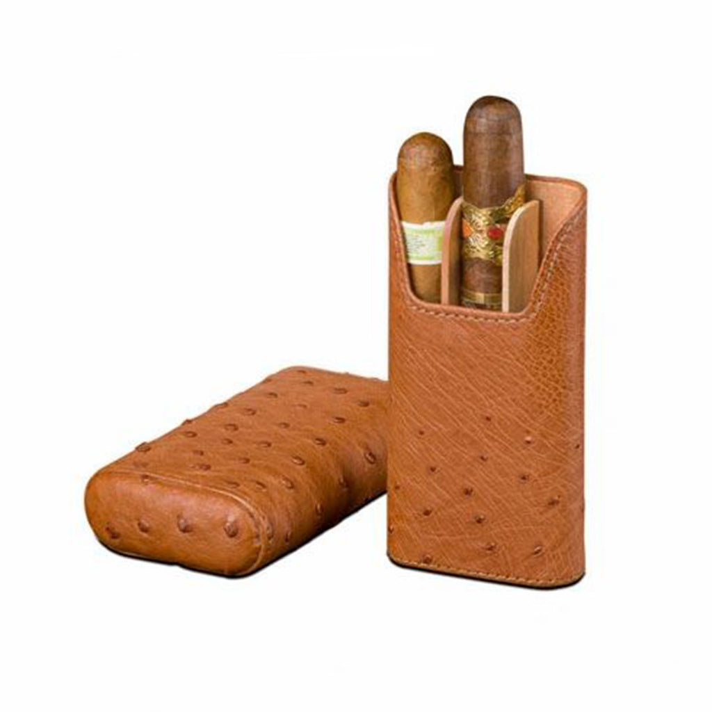 The Show Band 3 Cigar Case - Ostrich Cognac