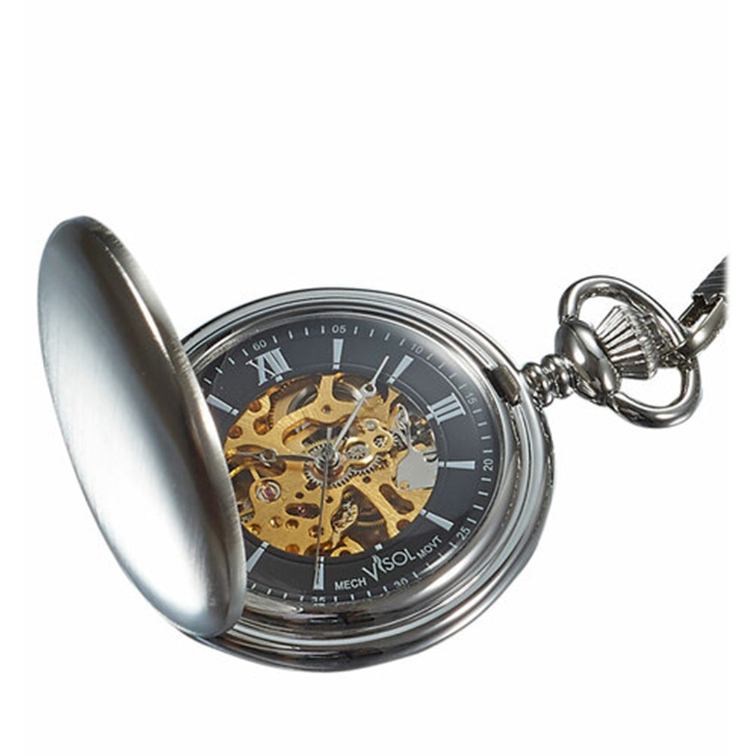 Visol Quincy Brushed Chrome Mechanical Pocket Watch Revolucion